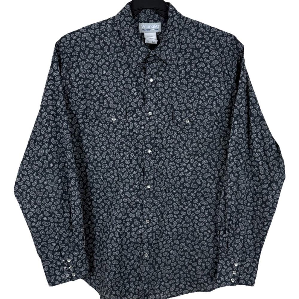 Wrangler Wrancher Shirt Mens XL ‎ Black Paisley Pearl Snap Western LS Button Up